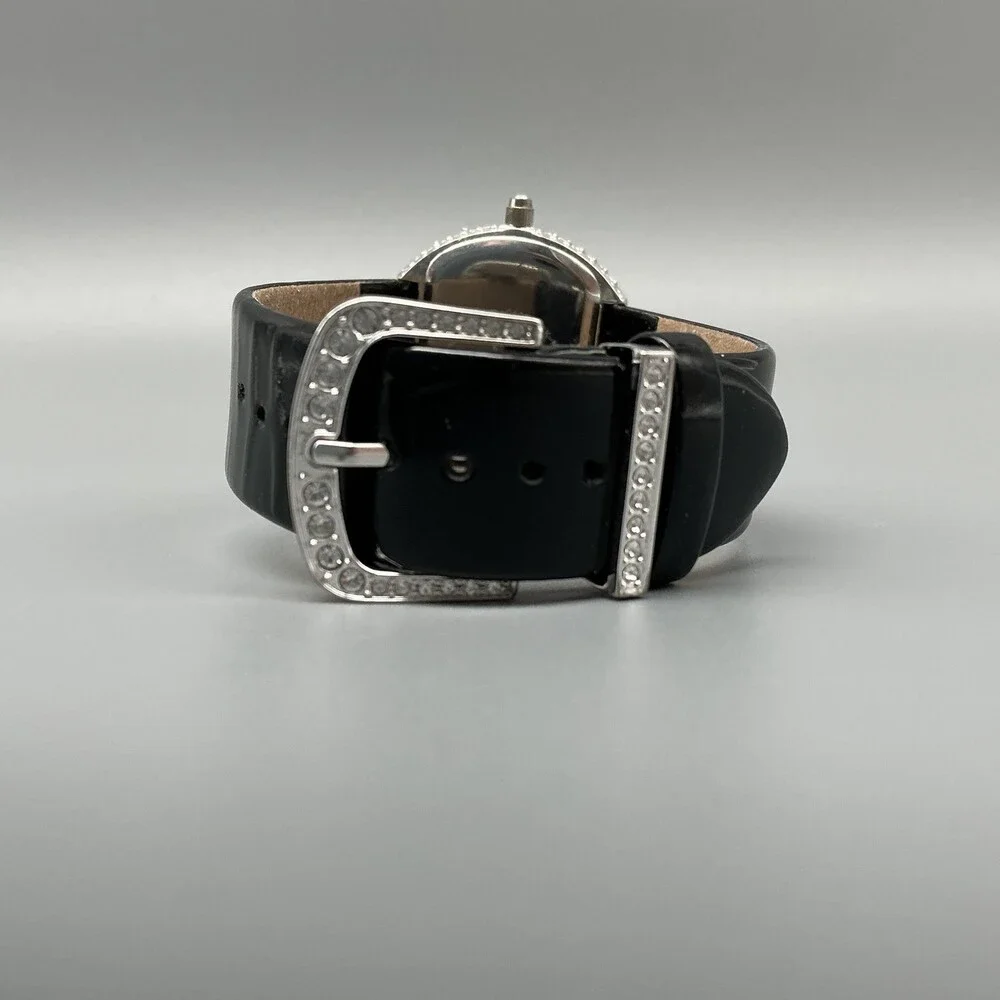 Jean Dousset Womens Watch 36mm White Dial Crystal Bezel Silver Tone New Battery